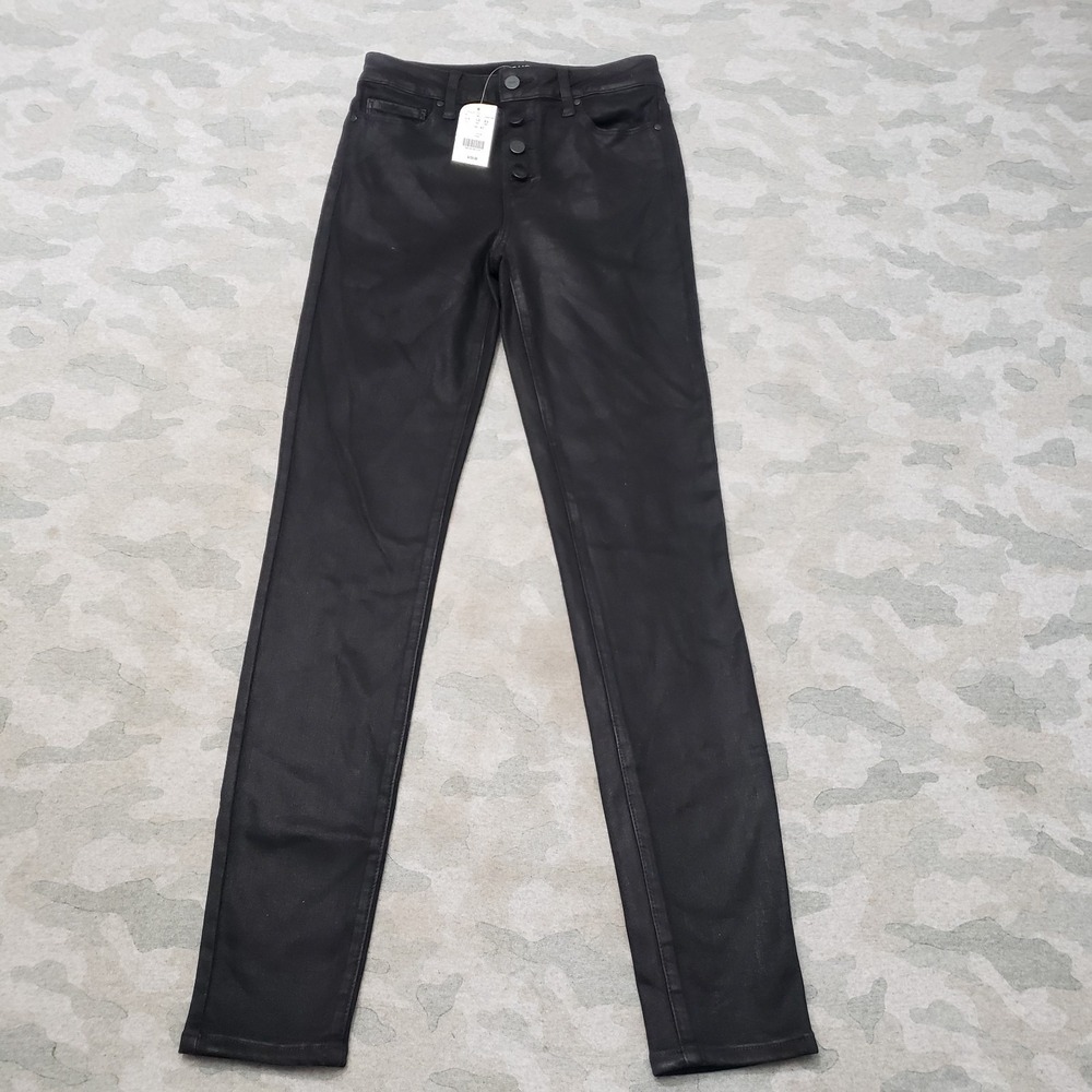 Paige Pants Womens 26 Black Skinny Button Fly Denim Dark Wash NWT